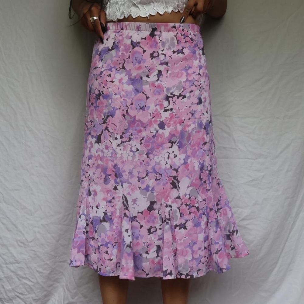 Vintage Pink Floral Midi Skirt